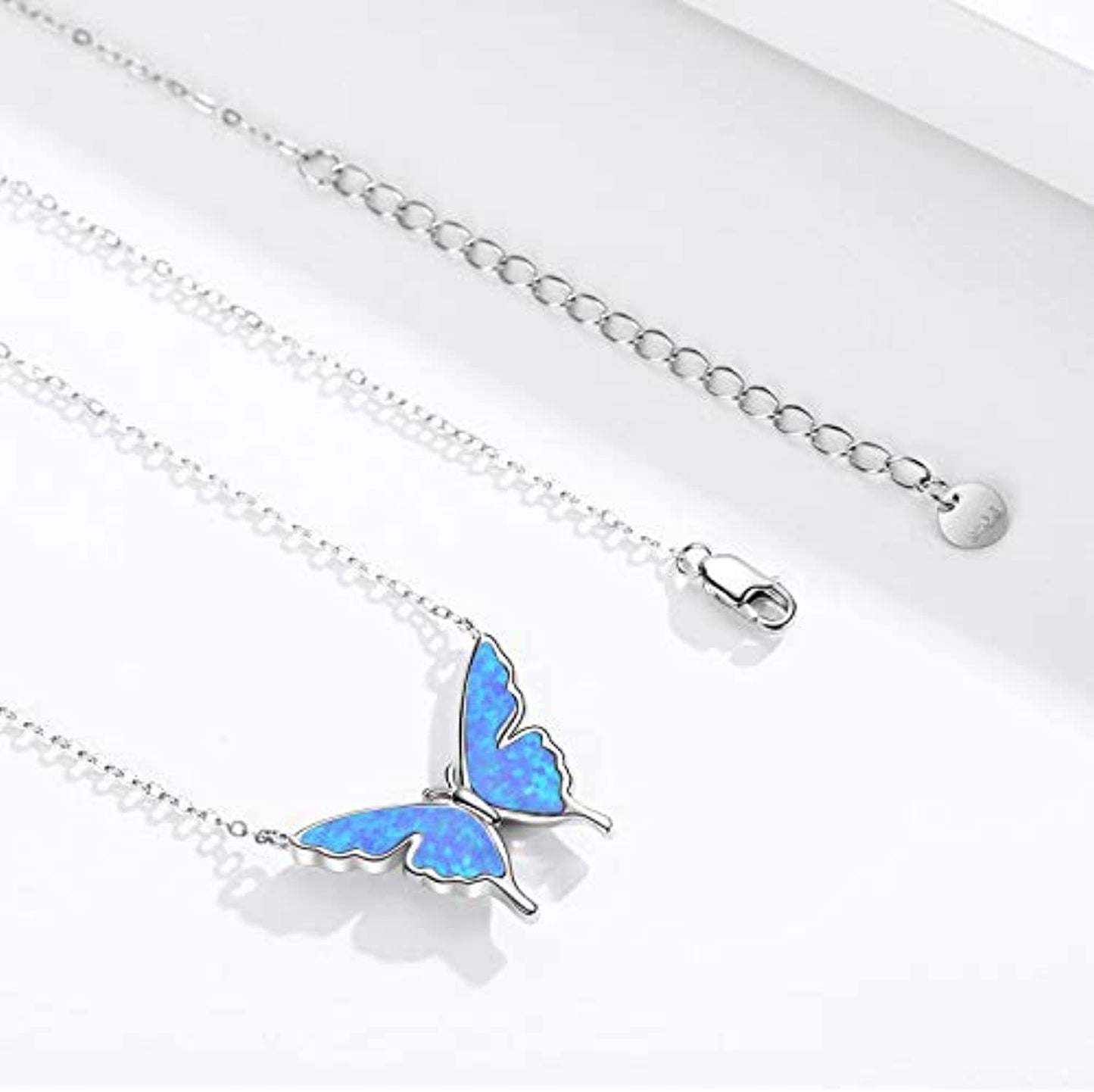 925 Sterling Silver Opal Butterfly Necklace - Málle