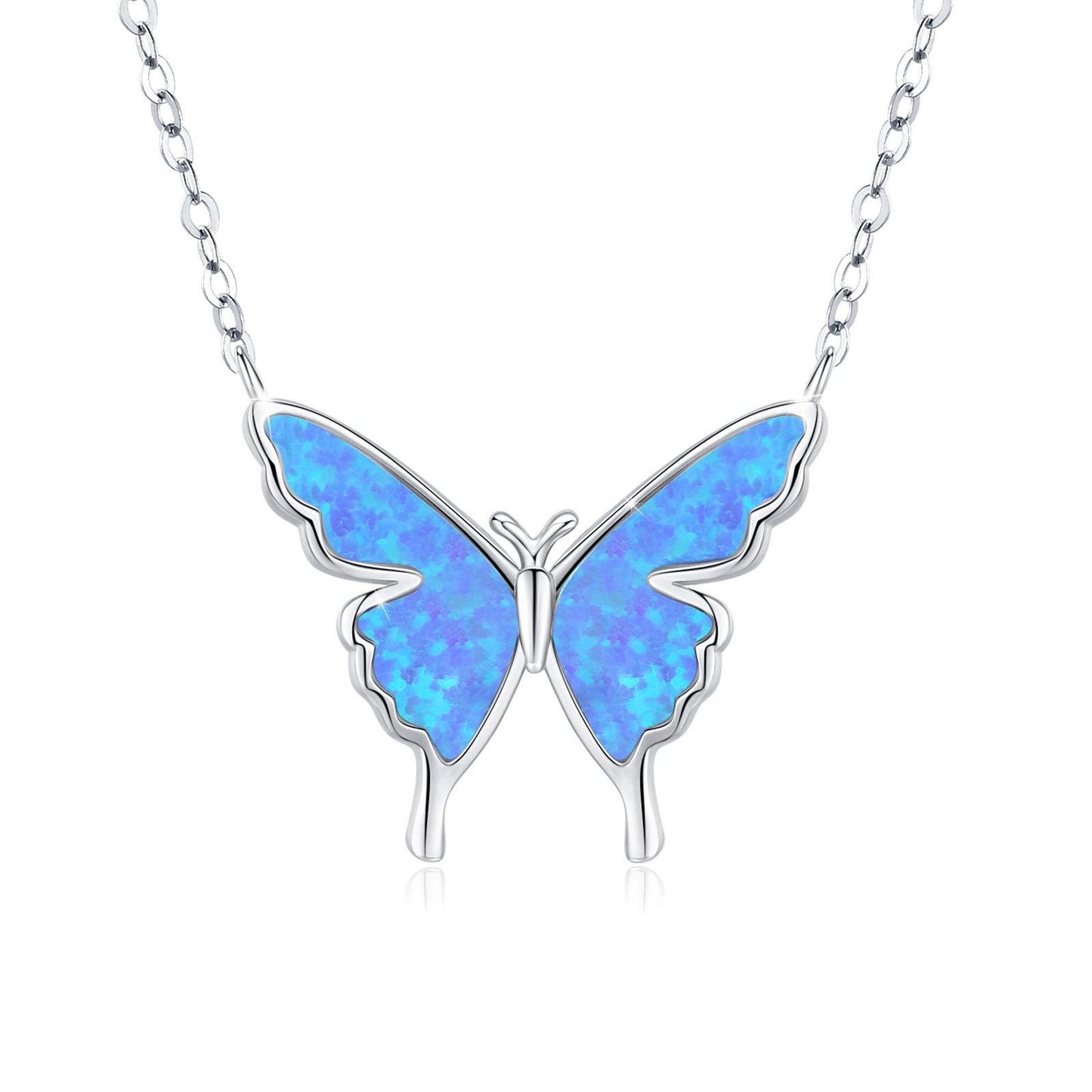 925 Sterling Silver Opal Butterfly Necklace - Málle