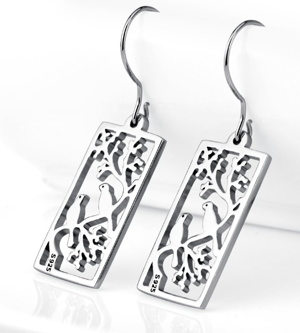 925 Silver Earrings Hollow Out Bird Painting - Málle