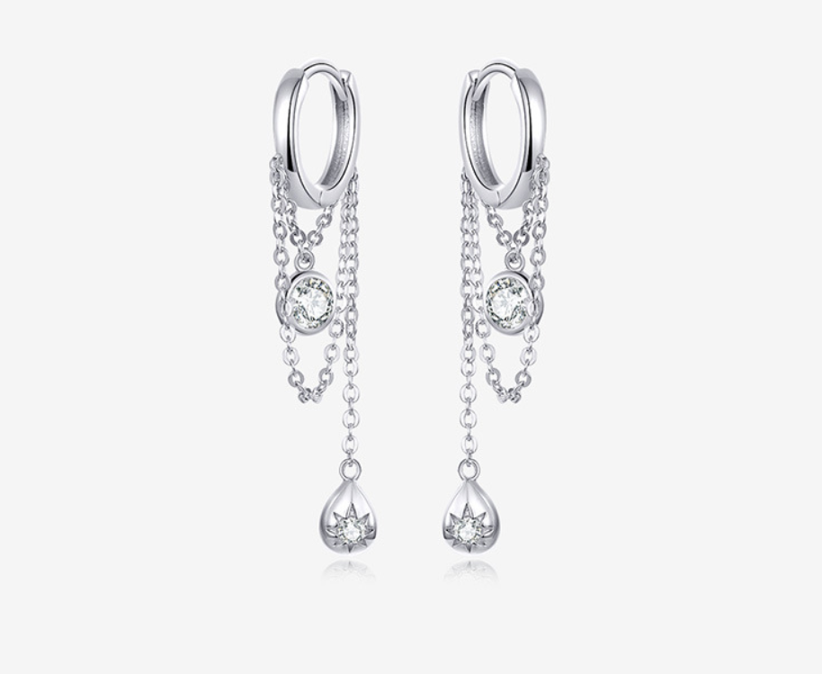 Rebellious personality long s925 sterling silver earrings women plated platinum anti-allergic silver earrings