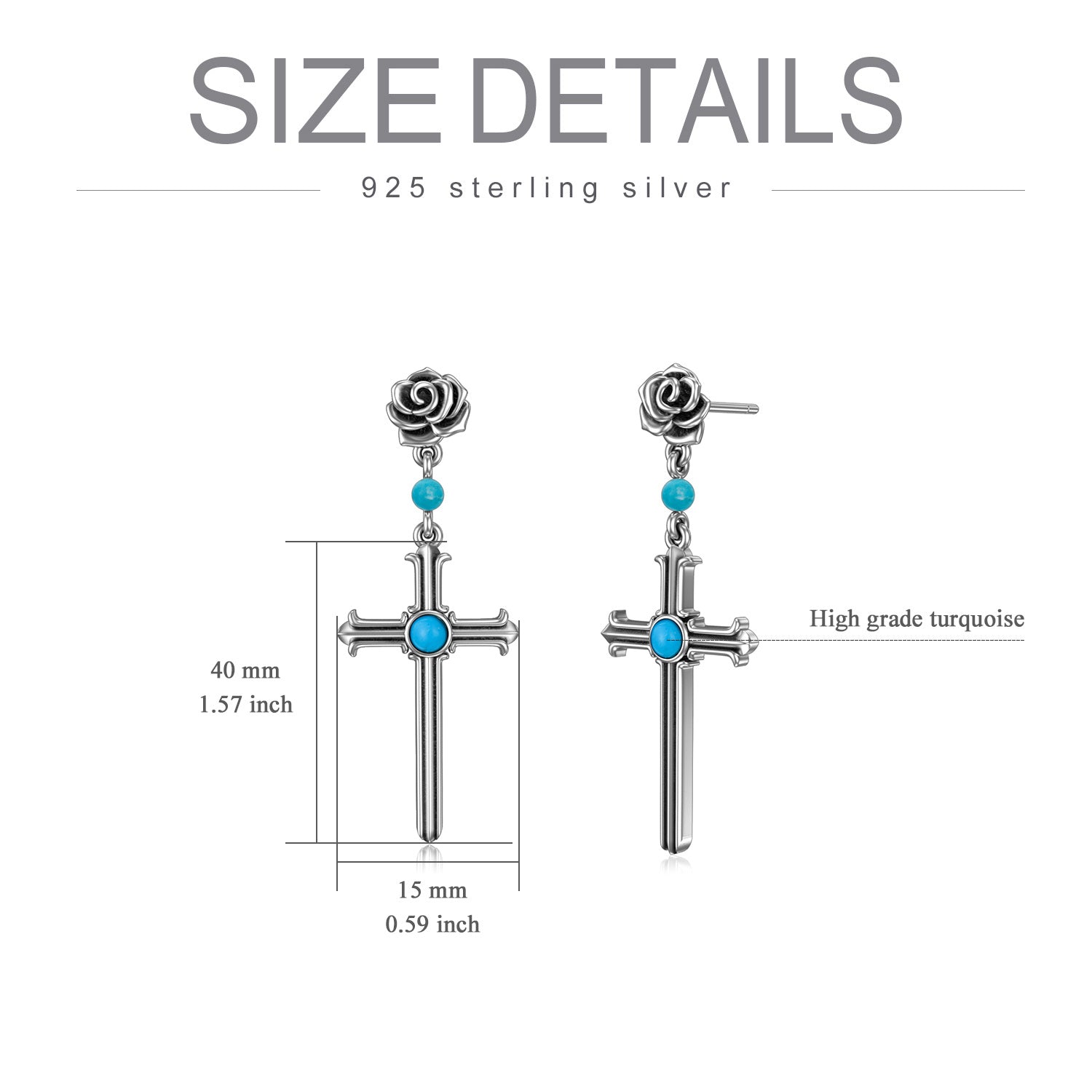 925 Sterling Silver Turquoise cross Dangle Earrings for Women - Málle