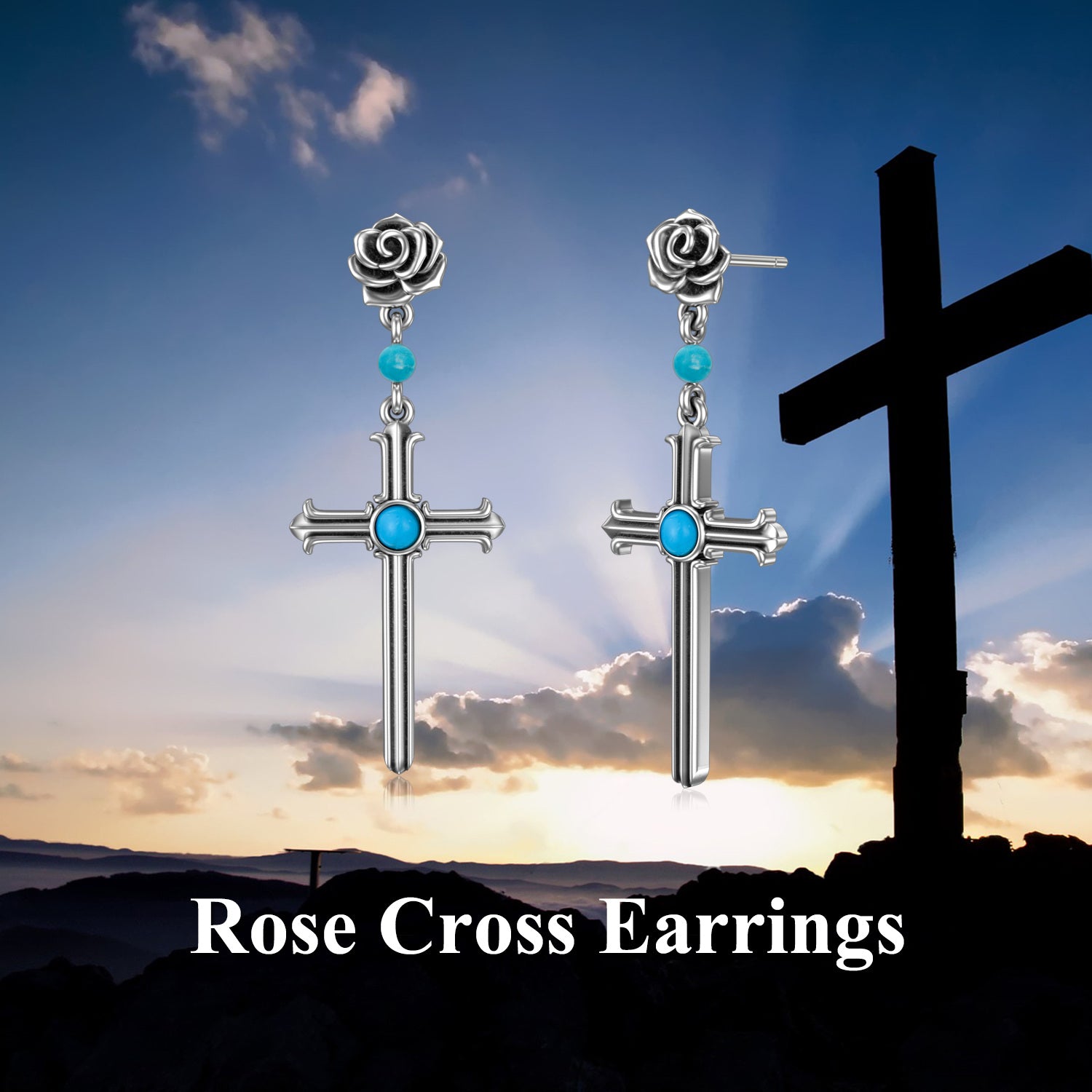 925 Sterling Silver Turquoise cross Dangle Earrings for Women - Málle