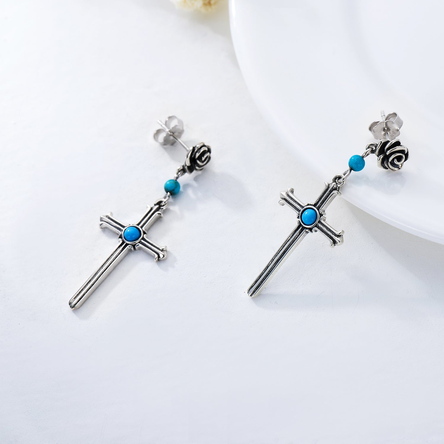 925 Sterling Silver Turquoise cross Dangle Earrings for Women - Málle