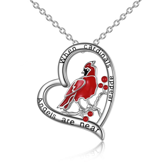 Sterling Silver Red Cardinal Pendant Cardinal  Jewelry for Girls When Cardinal Appears Angel are Near - Málle