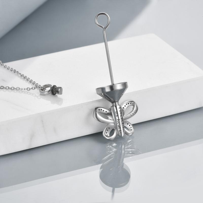 Sterling Silver Butterfly Heart Crystal Urn Necklace Cremation Memory Jewelry for Women Girls - Málle