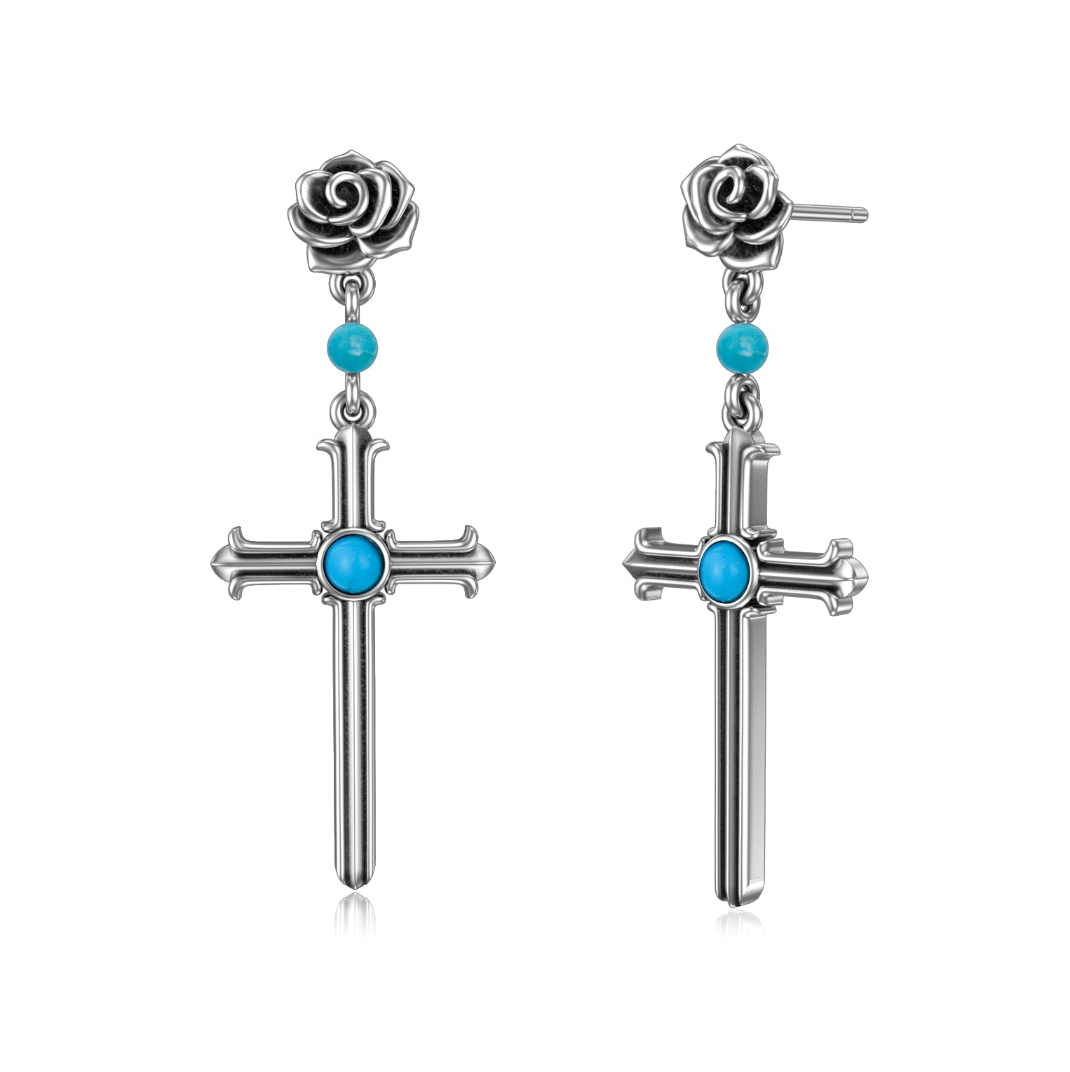 925 Sterling Silver Turquoise cross Dangle Earrings for Women - Málle