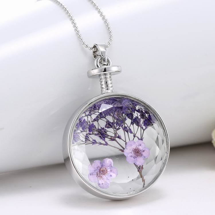 Built In Plant Specimen Lavender Round Pendant Necklace - Málle