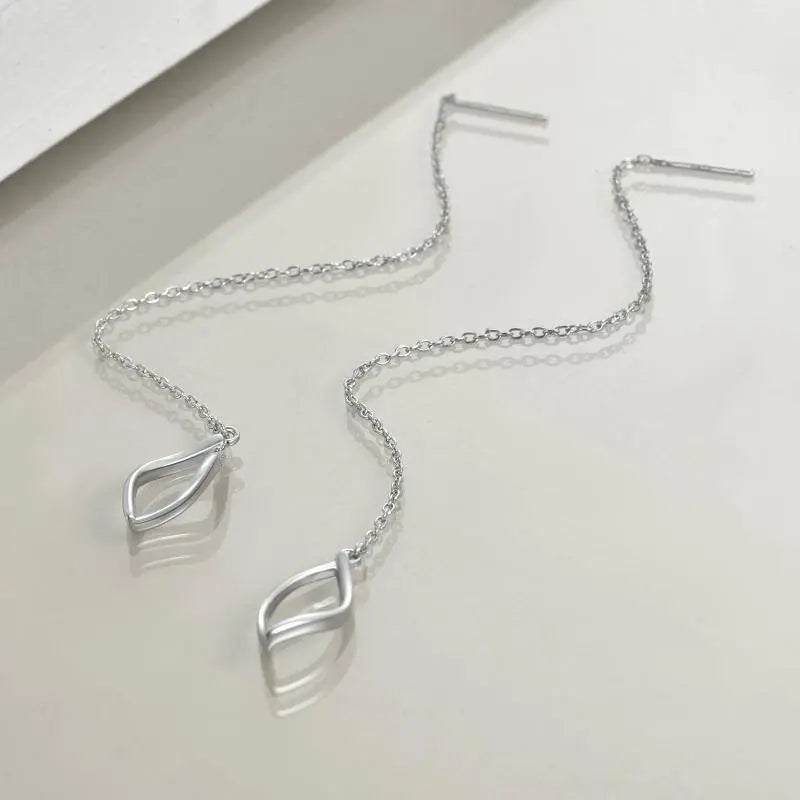 925 Sterling Silver Threader Long Chains Twist Wave Earrings for Women Teens - Málle