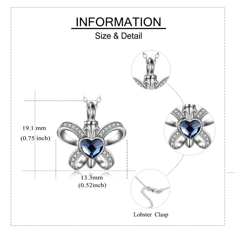 Sterling Silver Butterfly Heart Crystal Urn Necklace Cremation Memory Jewelry for Women Girls - Málle