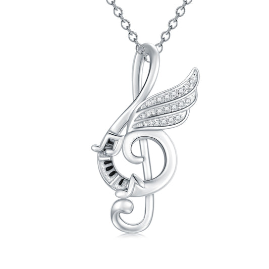 Sterling Silver Music Note with Dream Wing Piano Treble Clefs Necklace - Málle