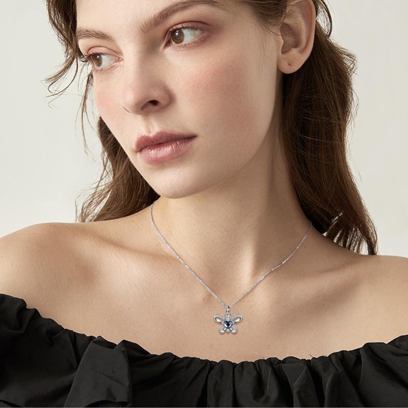Sterling Silver Butterfly Heart Crystal Urn Necklace Cremation Memory Jewelry for Women Girls - Málle