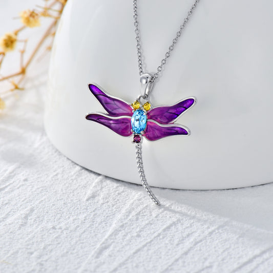 Dragonfly Necklace 925 Sterling Silver Dragonfly Pendant Necklaces with Crystal Jewelry Birthday Gifts for Women Teen Girls - Málle