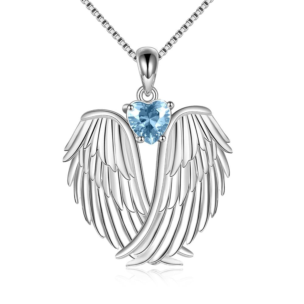 Sterling Silver Guardian Angel Birthstone Necklace Wings Pendant Jewelry - Málle