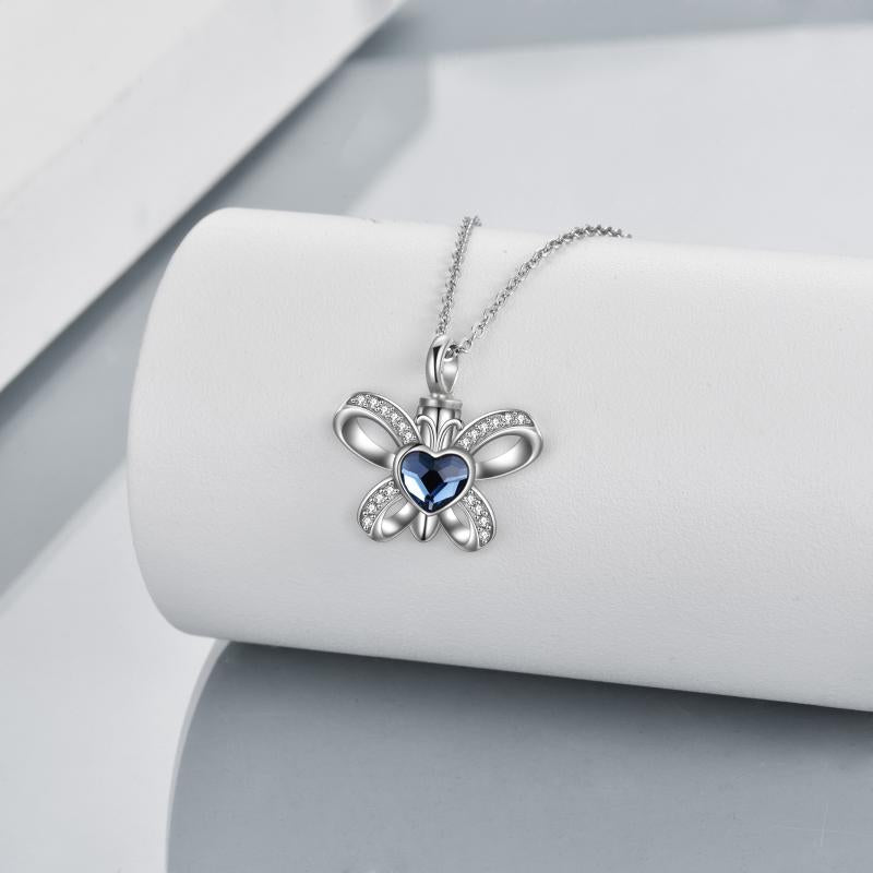 Sterling Silver Butterfly Heart Crystal Urn Necklace Cremation Memory Jewelry for Women Girls - Málle