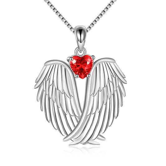 Sterling Silver Guardian Angel Birthstone Necklace Wings Pendant Jewelry - Málle