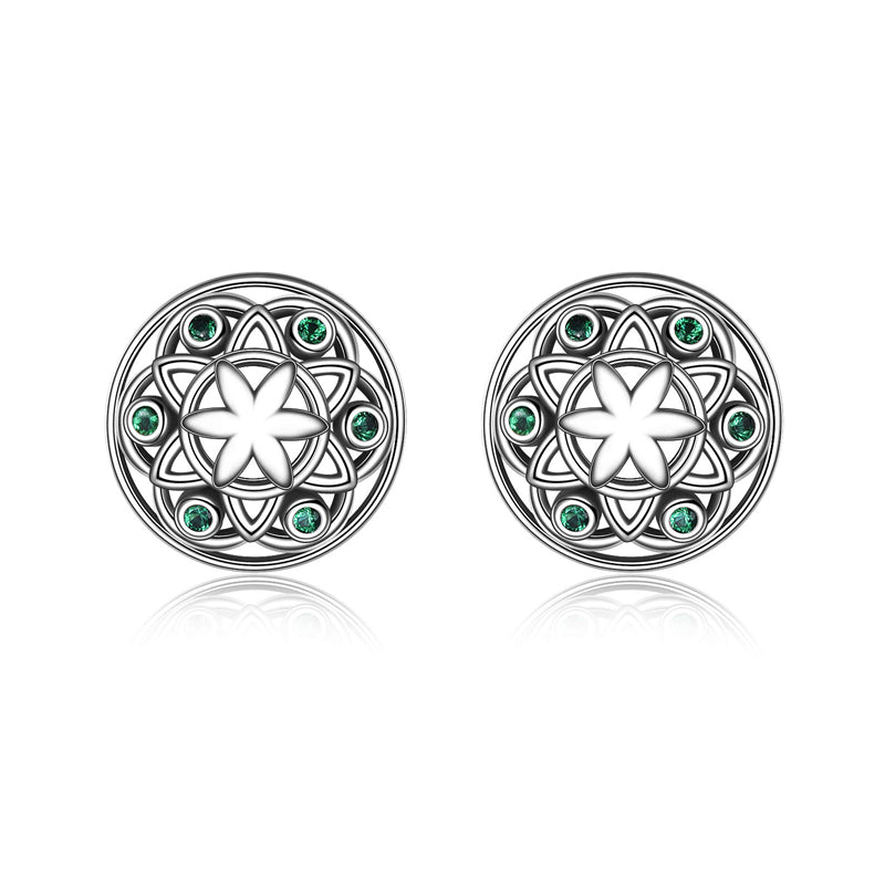 Sterling Silver Flower of Life Stud Earrings for Women Seed of Life Earrings - Málle