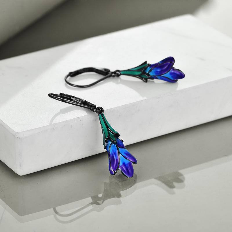 Sterling Silver Purple Tulip Flower Dangle Handmade Dangle Drop Earrings - Málle