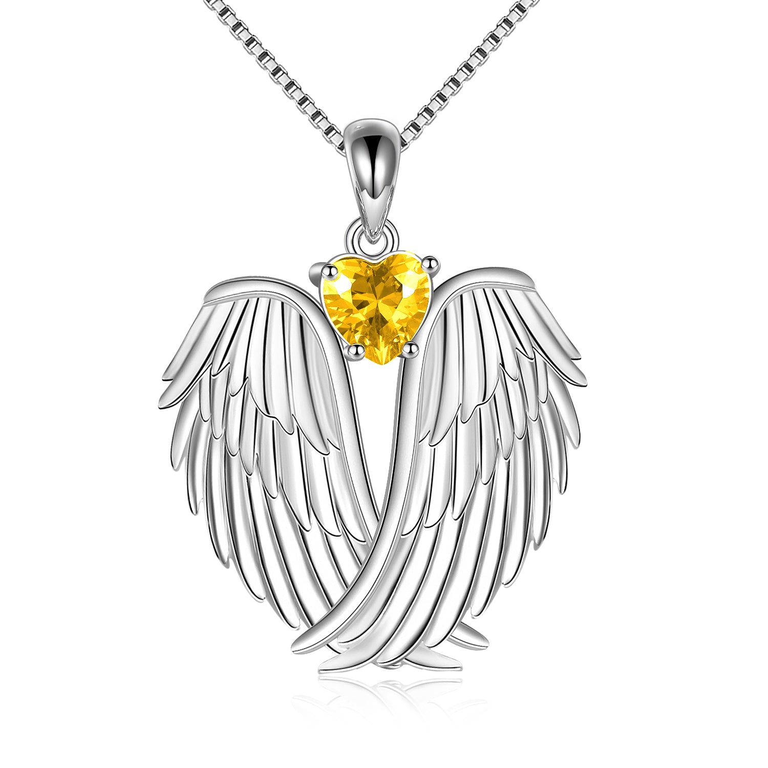 Sterling Silver Guardian Angel Birthstone Necklace Wings Pendant Jewelry - Málle