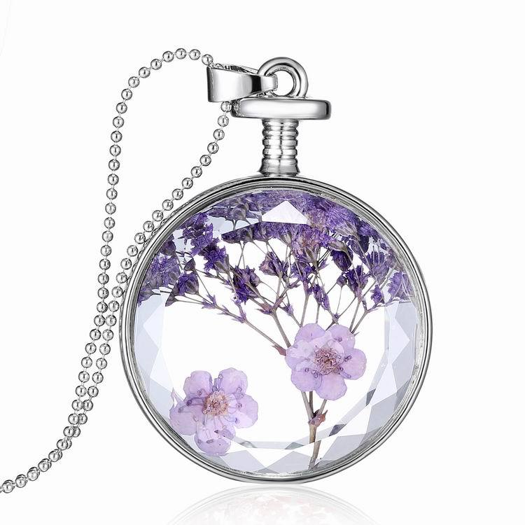 Built In Plant Specimen Lavender Round Pendant Necklace - Málle