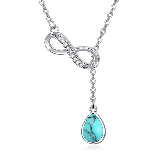 925 Sterling Silver Infinity Turquoise Drop Necklace for Women Girls - Málle