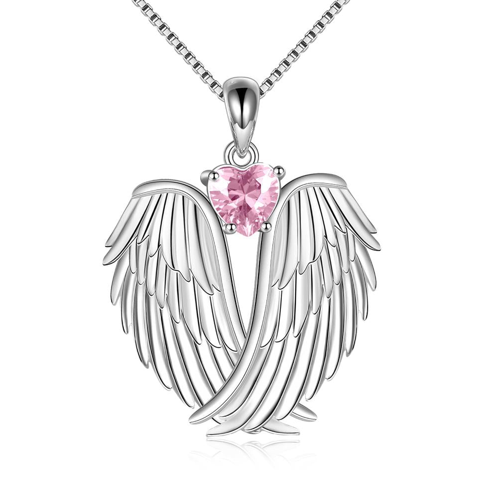 Sterling Silver Guardian Angel Birthstone Necklace Wings Pendant Jewelry - Málle