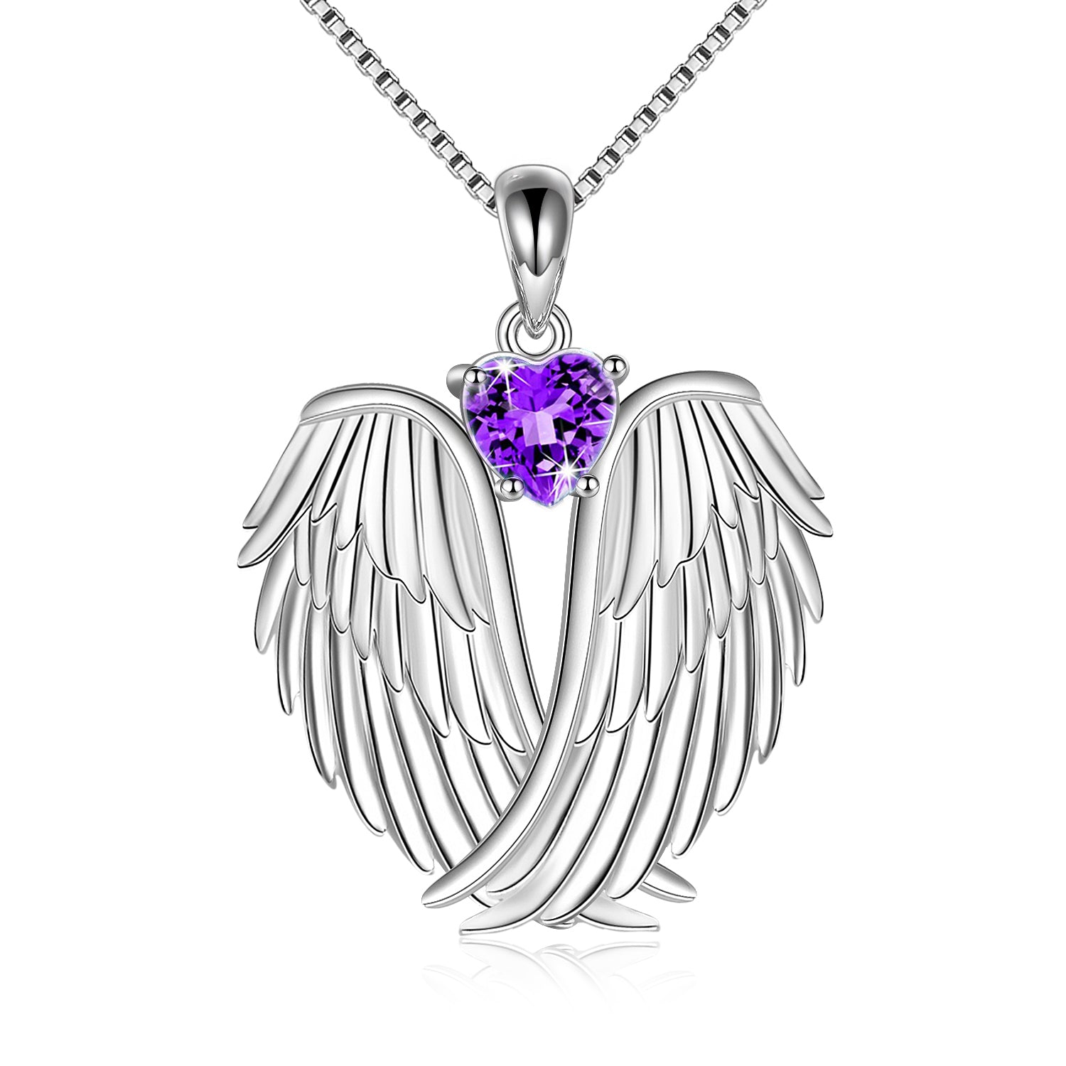 Sterling Silver Guardian Angel Birthstone Necklace Wings Pendant Jewelry - Málle