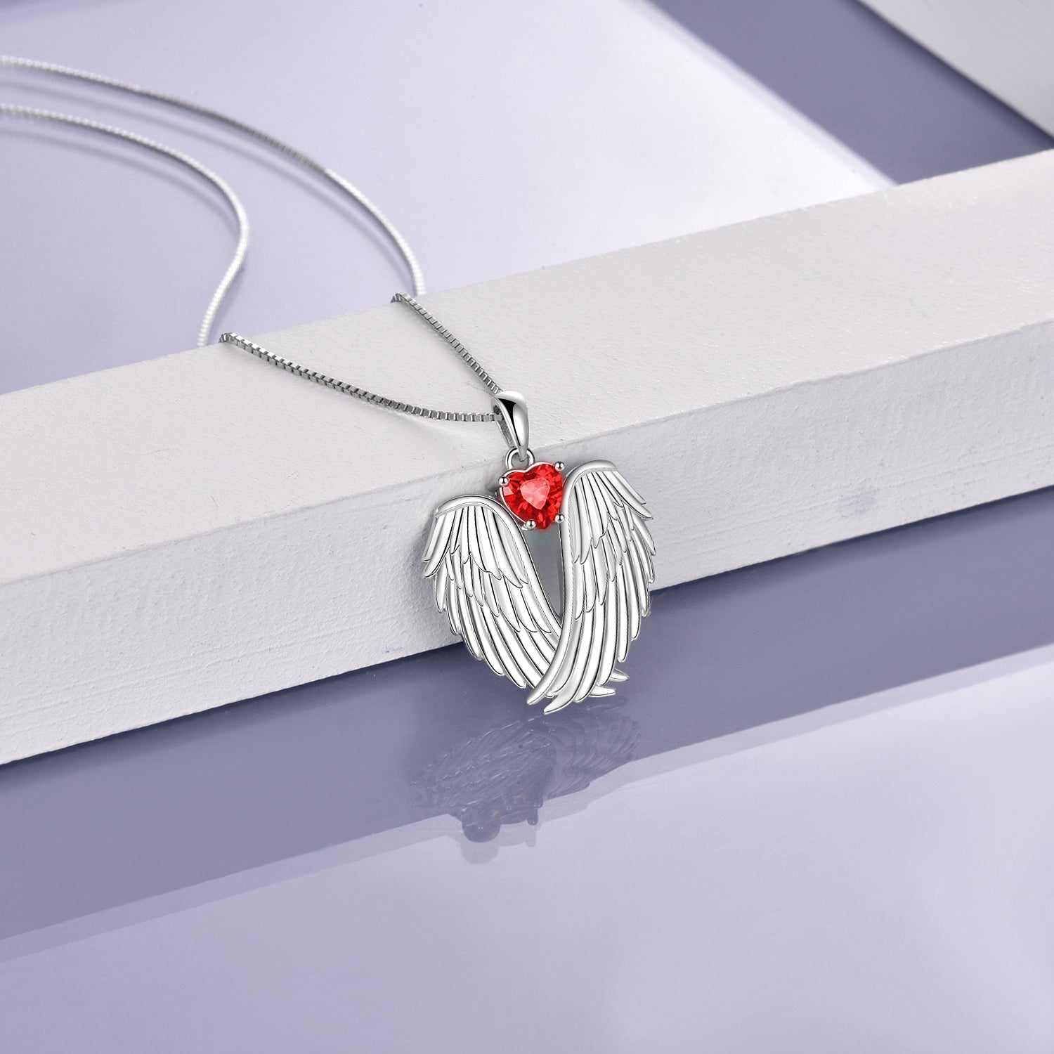 Sterling Silver Guardian Angel Birthstone Necklace Wings Pendant Jewelry - Málle