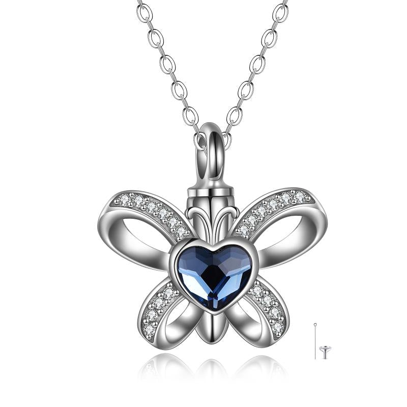 Sterling Silver Butterfly Heart Crystal Urn Necklace Cremation Memory Jewelry for Women Girls - Málle